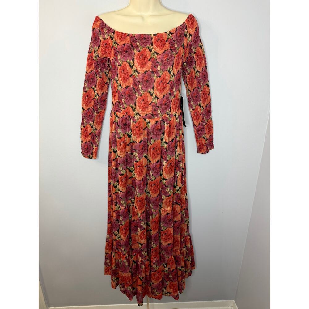POMANDER PLACE Tuckernuck Rose Chiffon Joni Midi Dress Off Shoulder Sz L New - Picture 2 of 14
